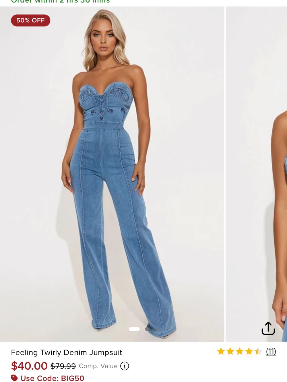 Fashion Nova Light Blue Strapless Denim Wide-Leg Jumpsuit